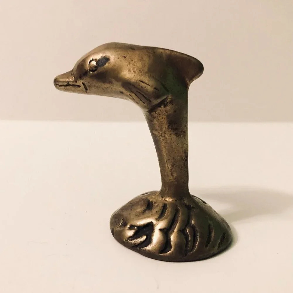 Vintage Small Brass Dolphin Figurine 2.75 Inch Tall